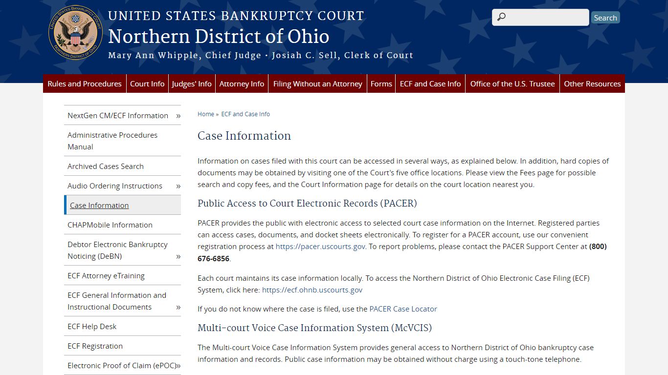 Case Information - United States Bankruptcy Court